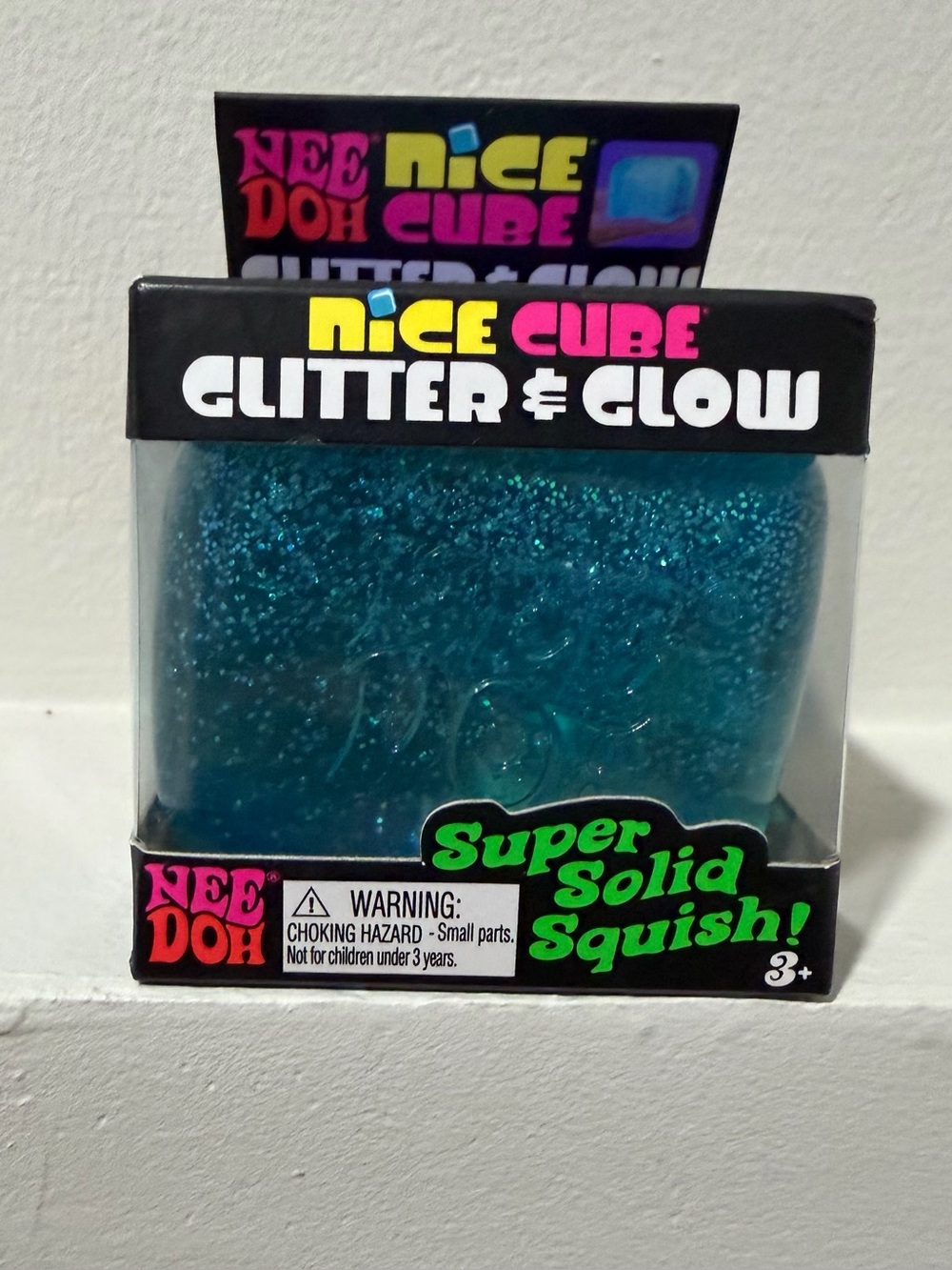 NeeDoh Nice Cube Glitter & Glow - Teal Super Solid Squish